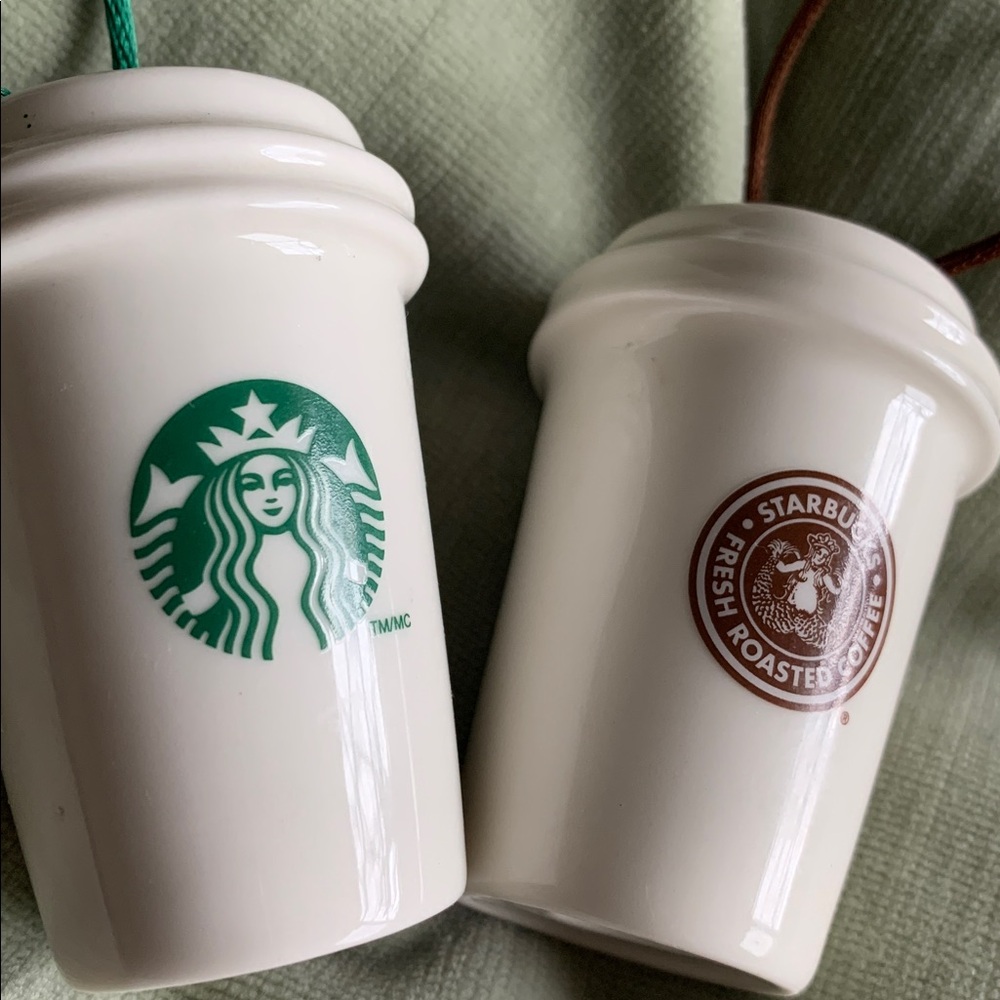 Starbucks 2011 Christmas coffee mug Xmas tree ornaments
Set of 2